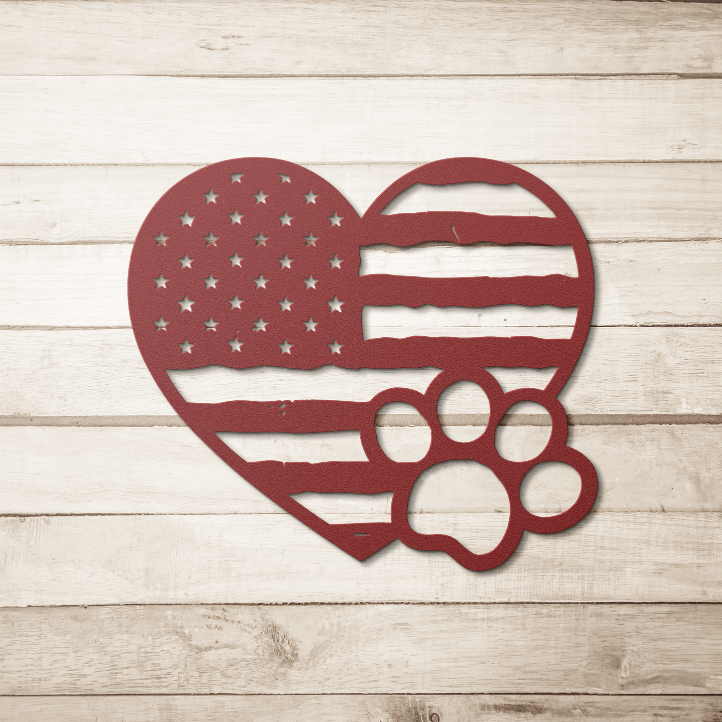 Paws & Patriotism: Rustic Flag Heart Metal Wall Art