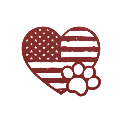 Paws & Patriotism: Rustic Flag Heart Metal Art - BullyBellyMetal Sign