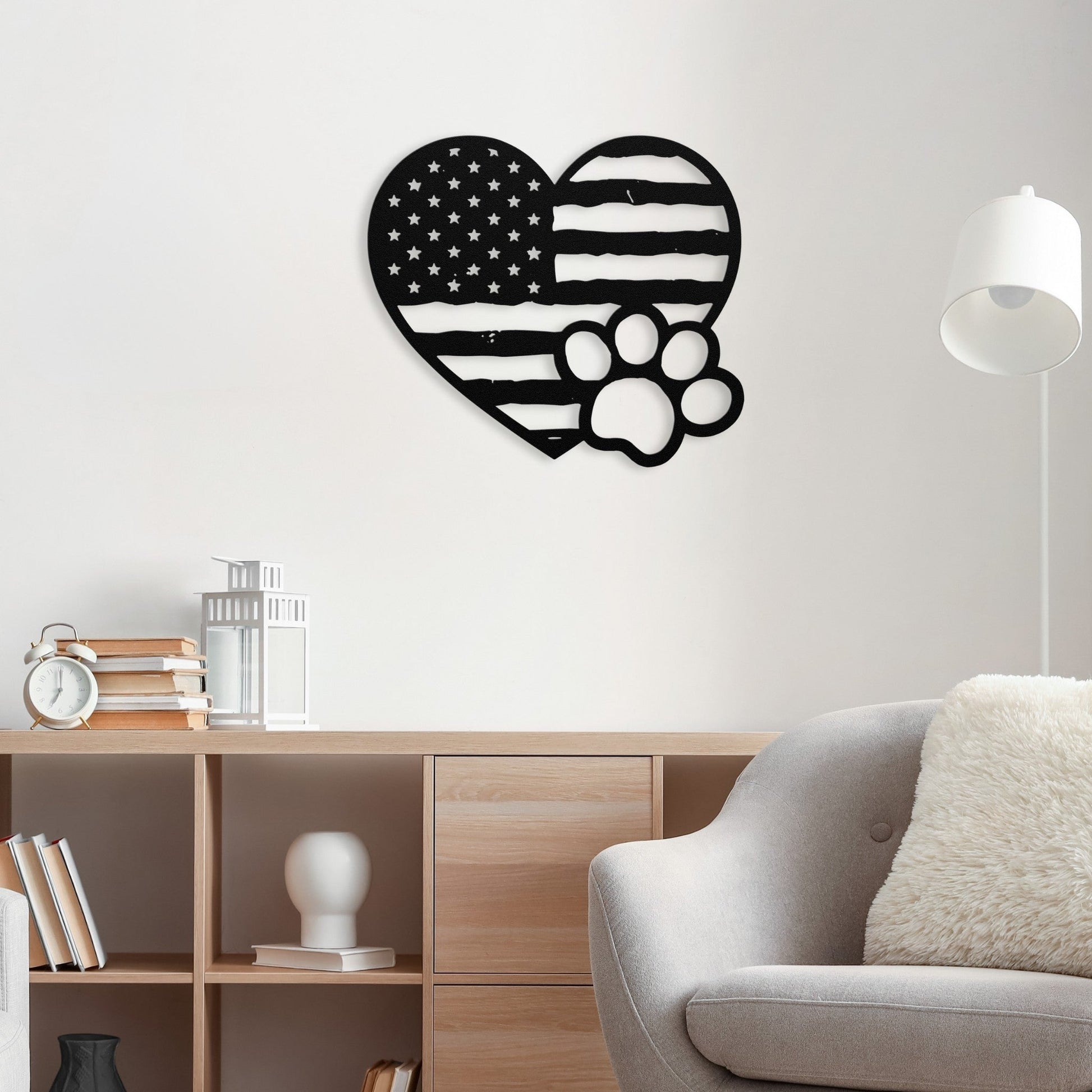 Paws & Patriotism: Rustic Flag Heart Metal Wall Art