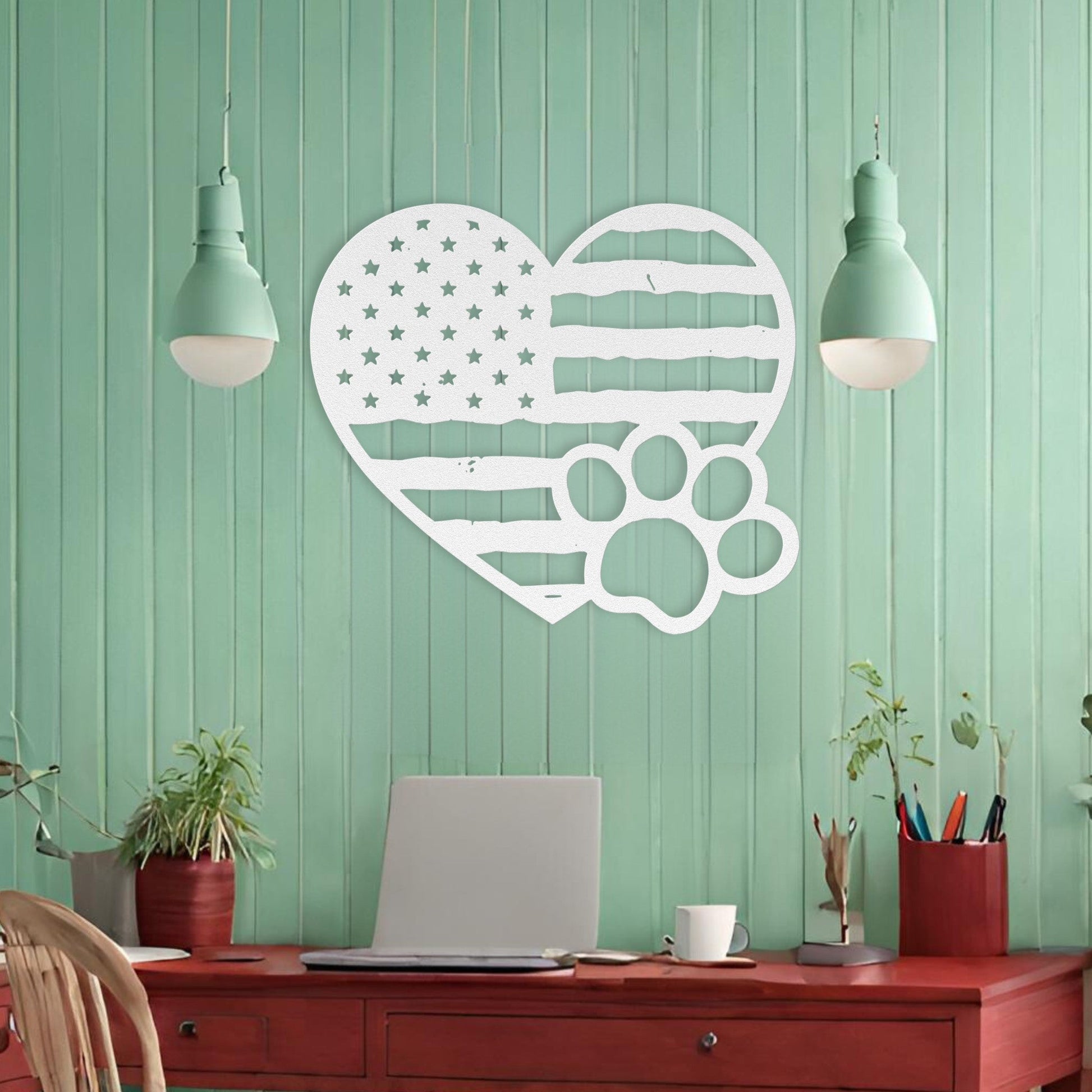 Paws & Patriotism: Rustic Flag Heart Metal Wall Art