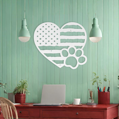 Paws & Patriotism: Rustic Flag Heart Metal Wall Art