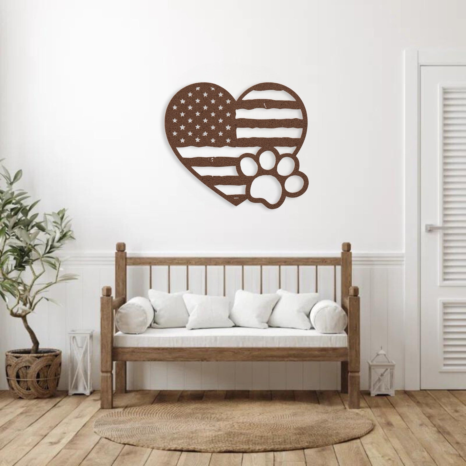 Paws & Patriotism: Rustic Flag Heart Metal Wall Art