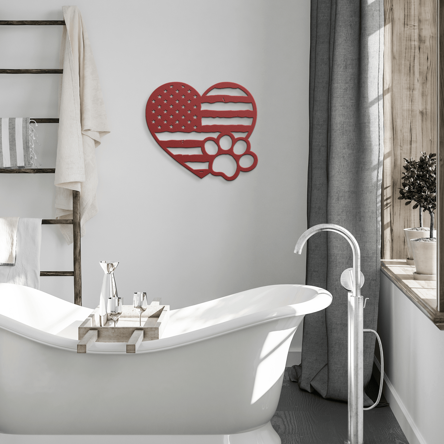 Paws & Patriotism: Rustic Flag Heart Metal Art - BullyBellyMetal Sign