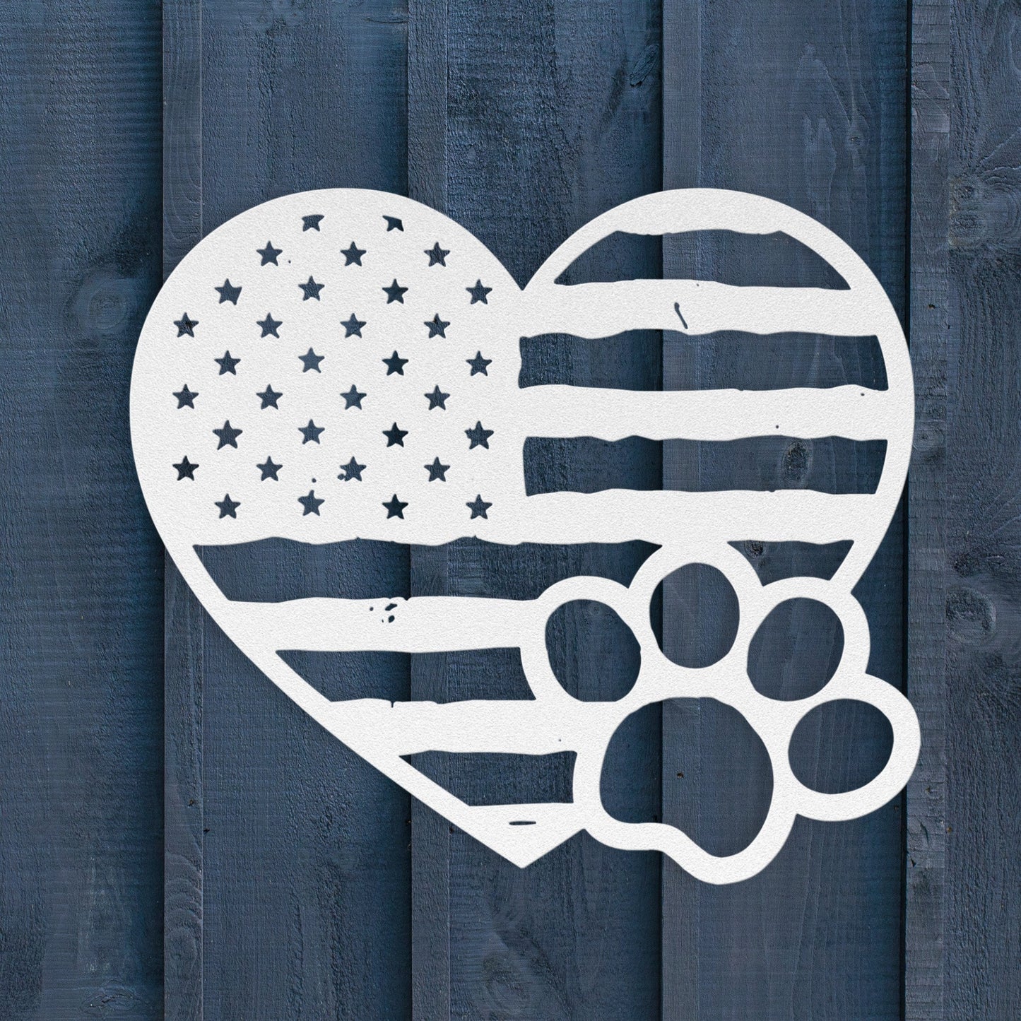 Paws & Patriotism: Rustic Flag Heart Metal Wall Art