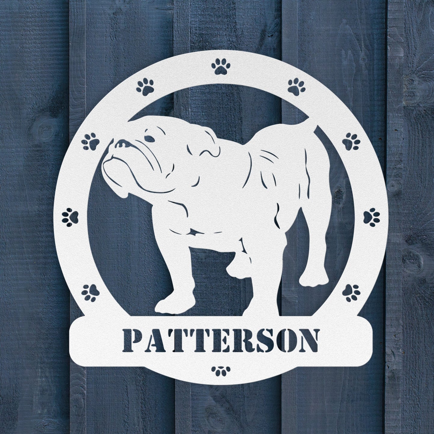 Personalized Bulldog Body Metal Nameplate - BullyBellyMetal Sign