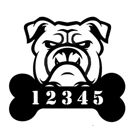 Personalized Bulldog House Number Sign - BullyBellyMetal Sign