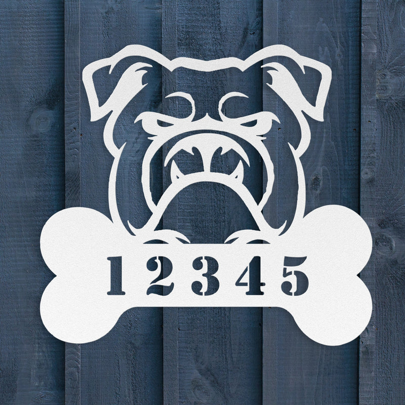 Personalized Bulldog House Number Sign - BullyBellyMetal Sign