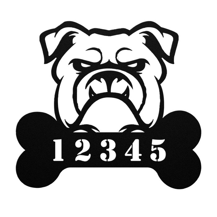 Personalized Bulldog House Number Sign - BullyBellyMetal Sign