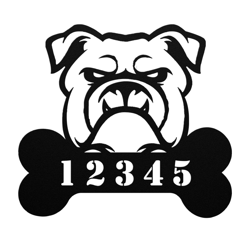 Personalized Bulldog House Number Sign - BullyBellyMetal Sign