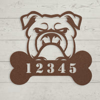 Personalized Bulldog House Number Sign - BullyBellyMetal Sign