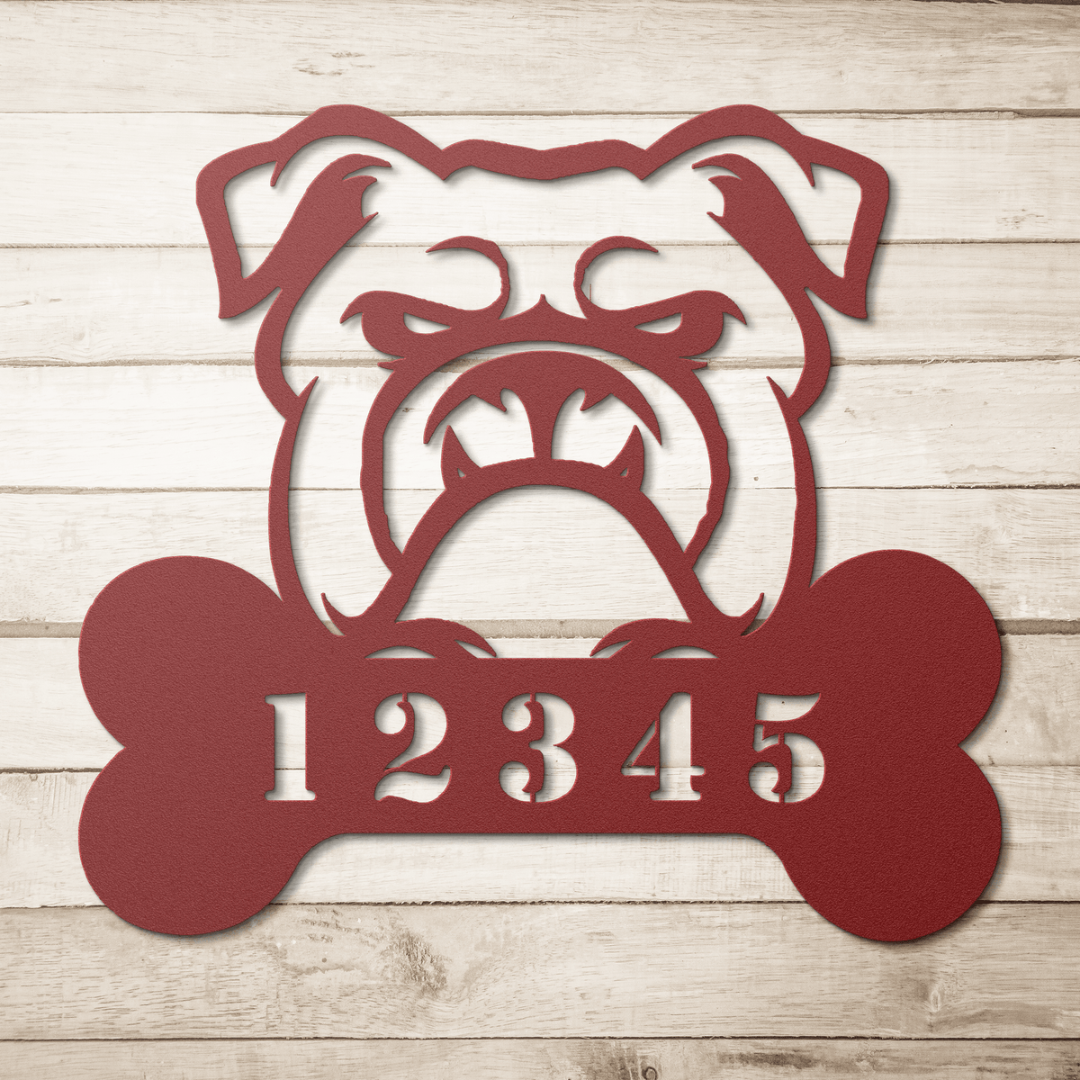 Personalized Bulldog House Number Sign - BullyBellyMetal Sign