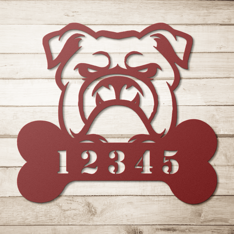 Personalized Bulldog House Number Sign - BullyBellyMetal Sign