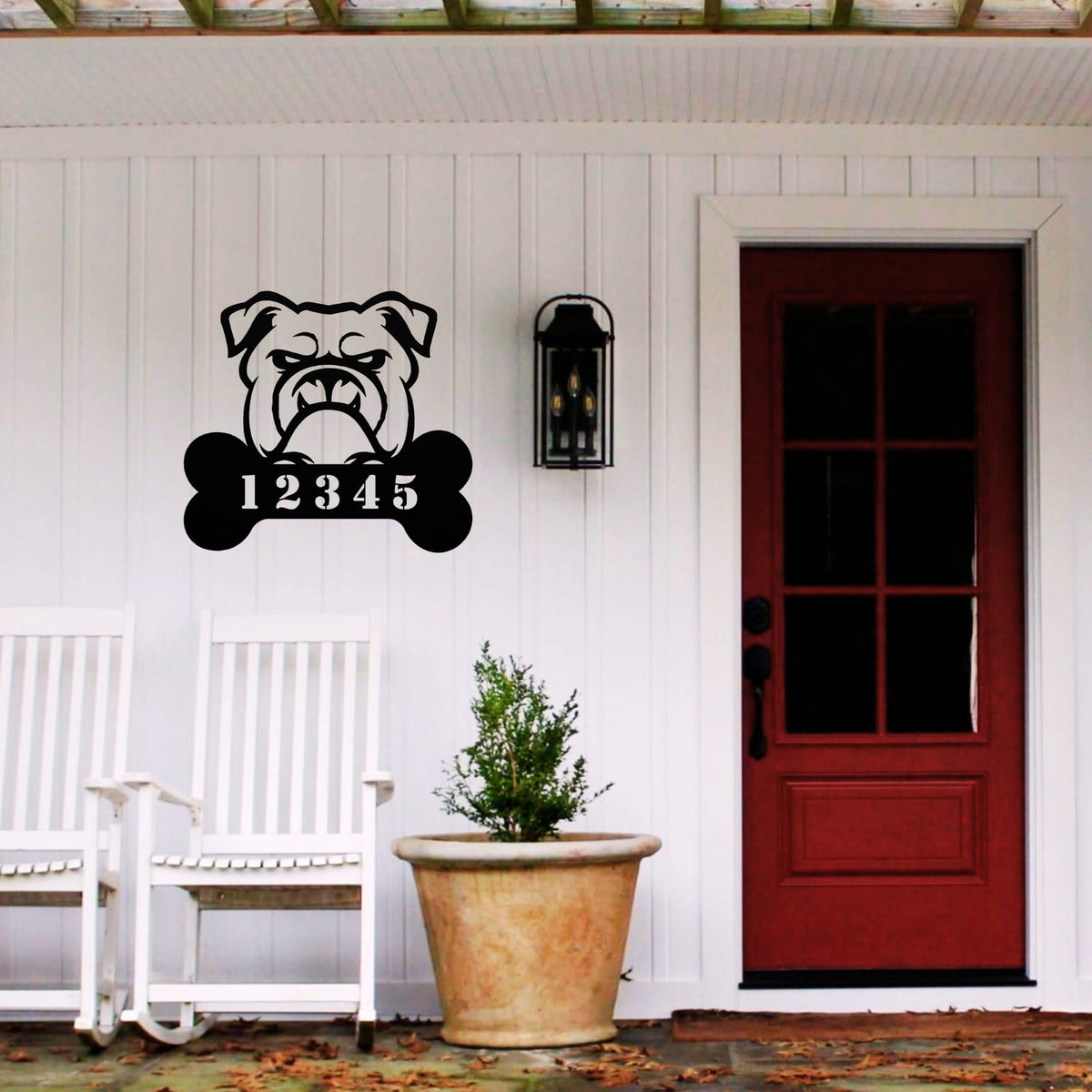 Personalized Bulldog House Number Sign - BullyBellyMetal Sign