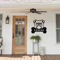 Personalized Bulldog House Number Sign - BullyBellyMetal Sign