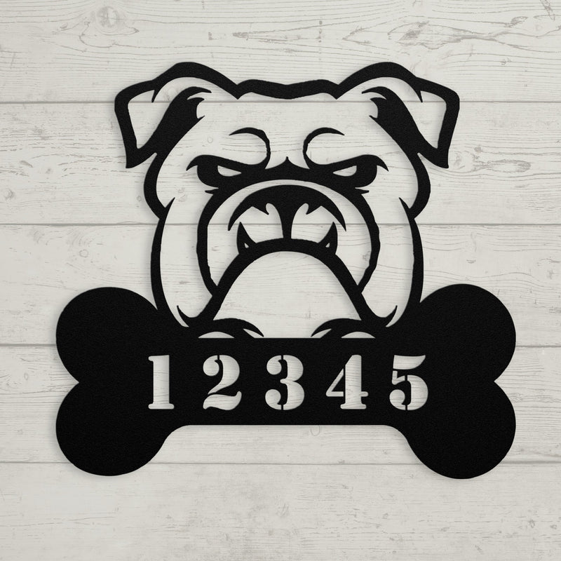 Personalized Bulldog House Number Sign - BullyBellyMetal Sign