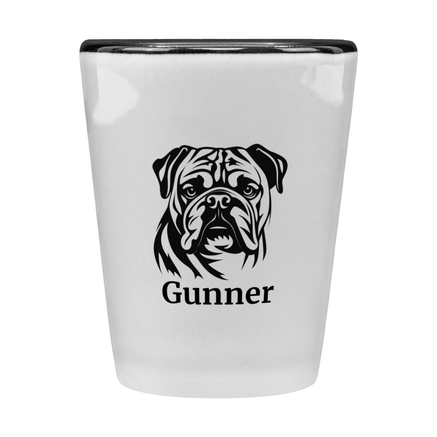 Personalized English Bulldog Shot Glass – Custom Name Ceramic 1.5 oz Keepsake - BullyBellyDrinkware