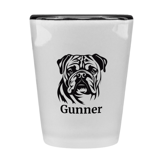 Personalized English Bulldog Shot Glass – Custom Name Ceramic 1.5 oz Keepsake - BullyBellyDrinkware