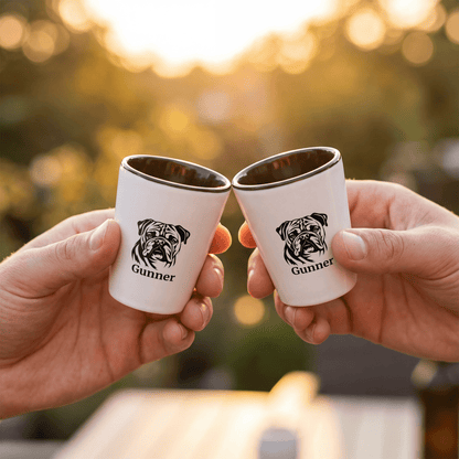 Personalized English Bulldog Shot Glass – Custom Name Ceramic 1.5 oz Keepsake - BullyBellyDrinkware