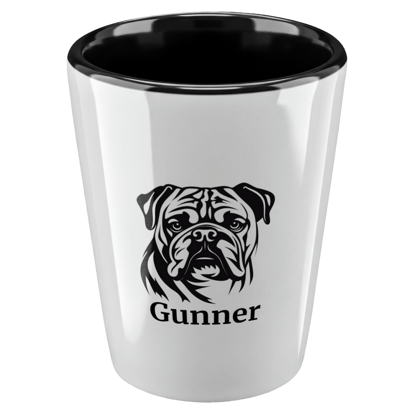 Personalized English Bulldog Shot Glass – Custom Name Ceramic 1.5 oz Keepsake - BullyBellyDrinkware