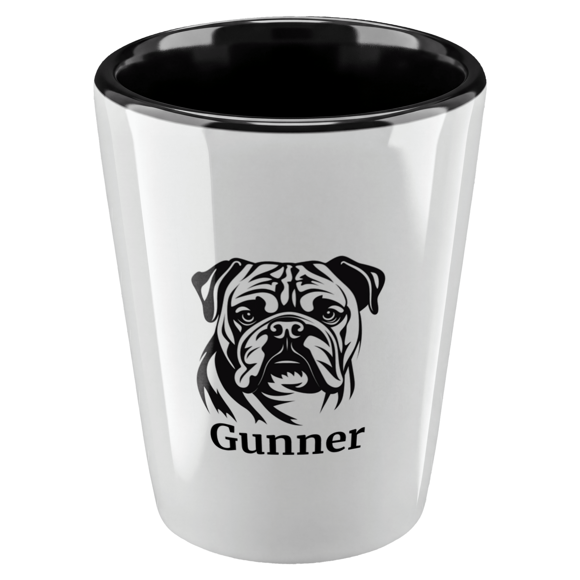 Personalized English Bulldog Shot Glass – Custom Name Ceramic 1.5 oz Keepsake - BullyBellyDrinkware