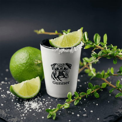 Personalized English Bulldog Shot Glass – Custom Name Ceramic 1.5 oz Keepsake - BullyBellyDrinkware