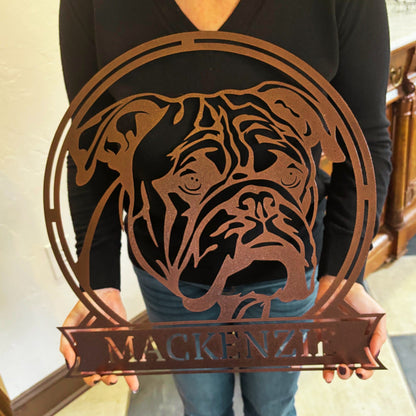 Personalized Majestic Bulldog Metal Name Sign - BullyBellyMetal Sign