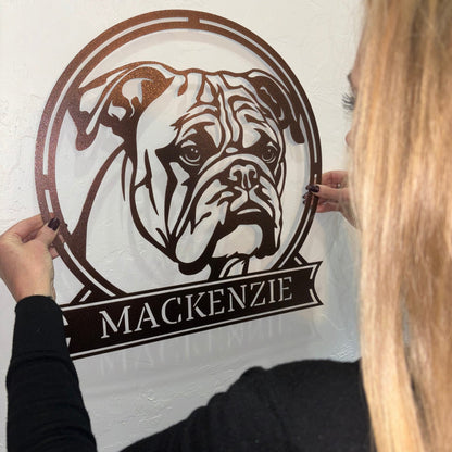 Personalized Majestic Bulldog Metal Name Sign - BullyBellyMetal Sign