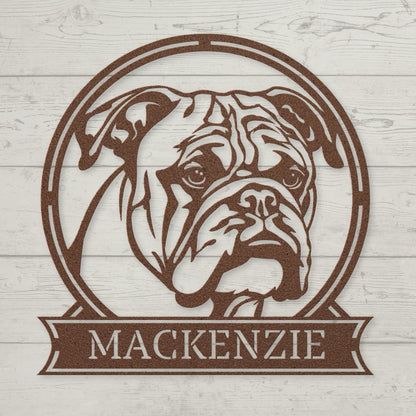 Personalized Majestic Bulldog Metal Name Sign - BullyBellyMetal Sign