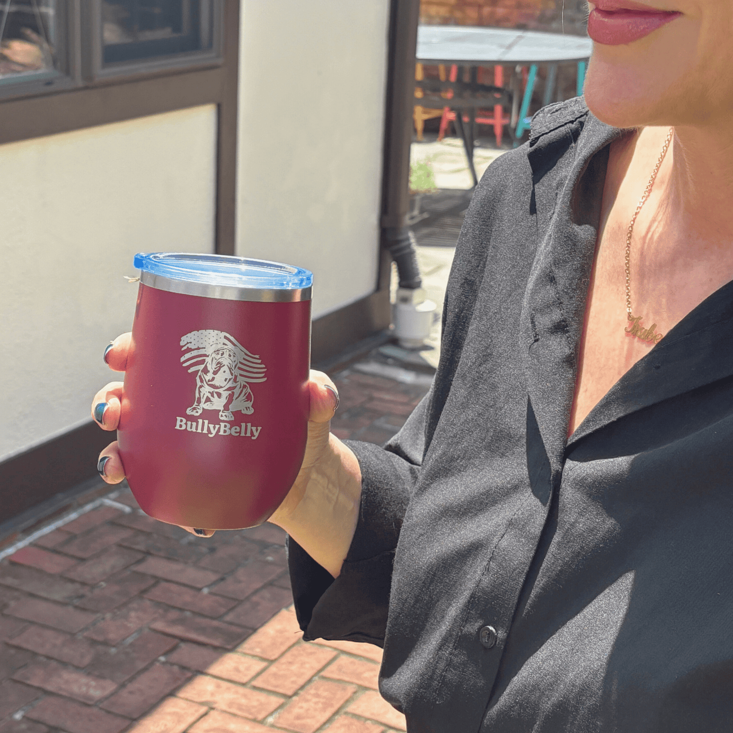 Personalized Patriotic English Bulldog 12oz Insulated Wine Tumbler – Stainless Steel Stemless Cup - BullyBellyTumblers