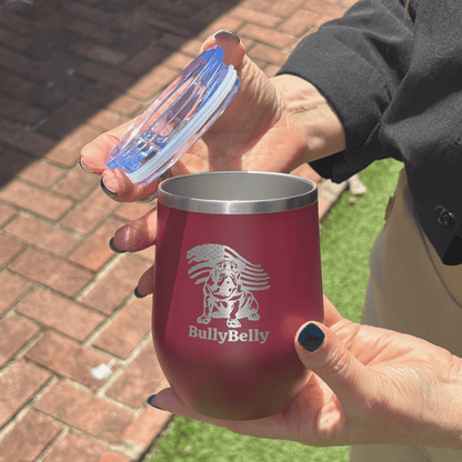 Personalized Patriotic English Bulldog 12oz Insulated Wine Tumbler – Stainless Steel Stemless Cup - BullyBellyTumblers