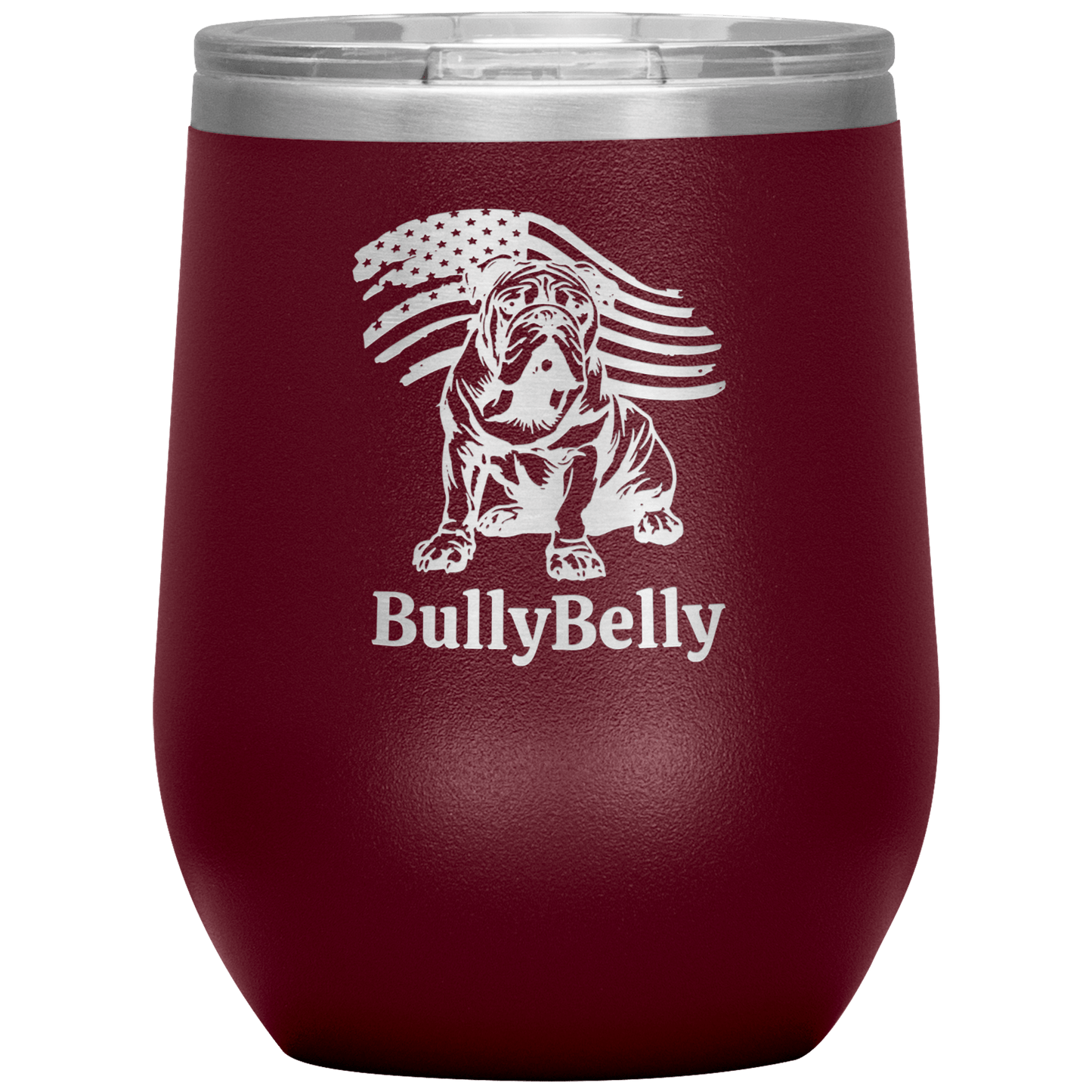 Personalized Patriotic English Bulldog 12oz Insulated Wine Tumbler – Stainless Steel Stemless Cup - BullyBellyTumblers