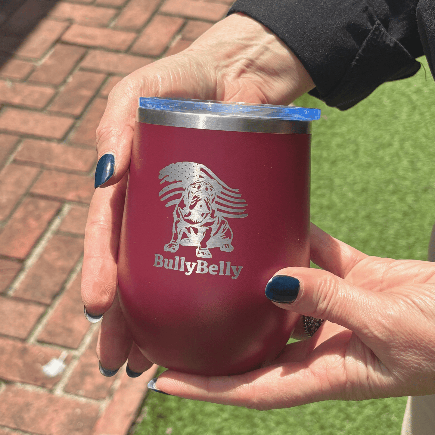Personalized Patriotic English Bulldog 12oz Insulated Wine Tumbler – Stainless Steel Stemless Cup - BullyBellyTumblers