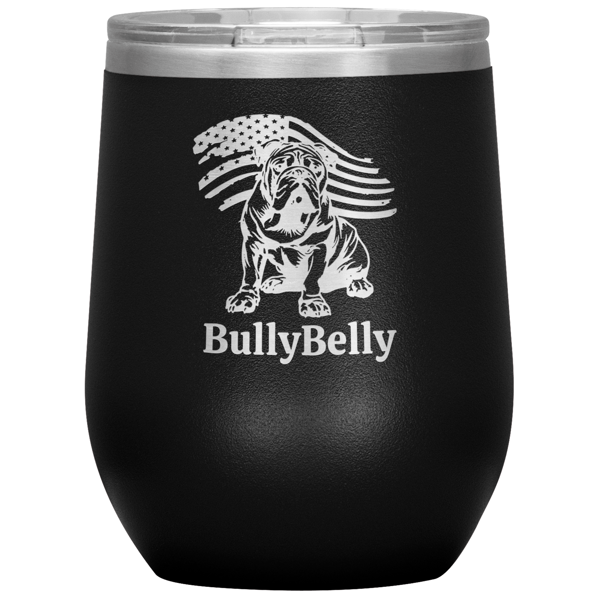 Personalized Patriotic English Bulldog 12oz Insulated Wine Tumbler – Stainless Steel Stemless Cup - BullyBellyTumblers