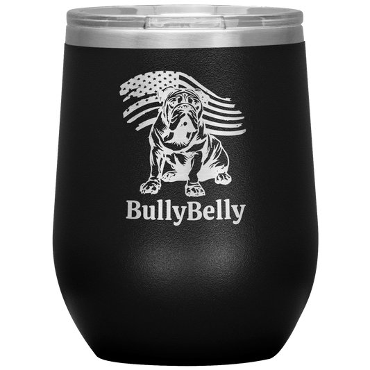 Personalized Patriotic English Bulldog 12oz Insulated Wine Tumbler – Stainless Steel Stemless Cup - BullyBellyTumblers