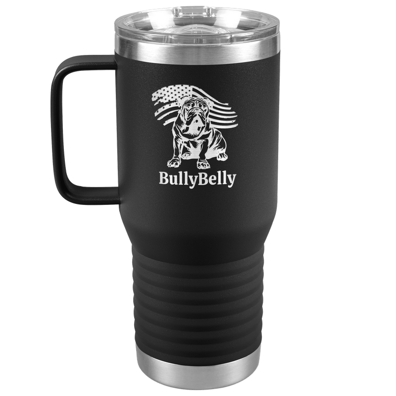 Personalized Patriotic English Bulldog 20oz Travel Tumbler – Stainless Steel Insulated Mug with Handle & Slider Lid - BullyBellyTumblers