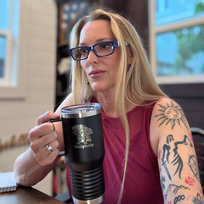 Personalized Patriotic English Bulldog 20oz Travel Tumbler – Stainless Steel Insulated Mug with Handle & Slider Lid - BullyBellyTumblers