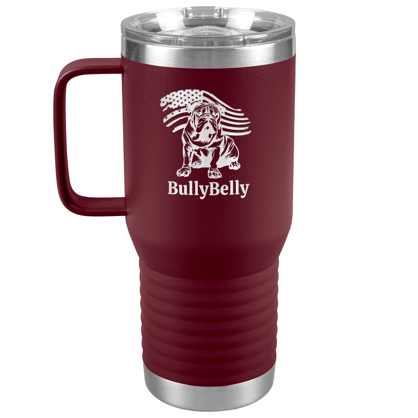 Personalized Patriotic English Bulldog 20oz Travel Tumbler – Stainless Steel Insulated Mug with Handle & Slider Lid - BullyBellyTumblers