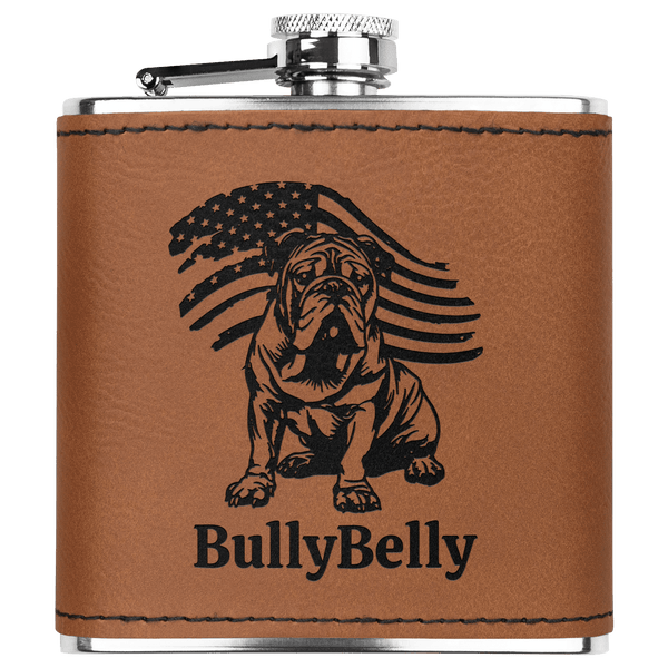 Personalized Patriotic English Bulldog 6oz Flask – Leatherette Wrapped Pocket Flask with Laser Engraving