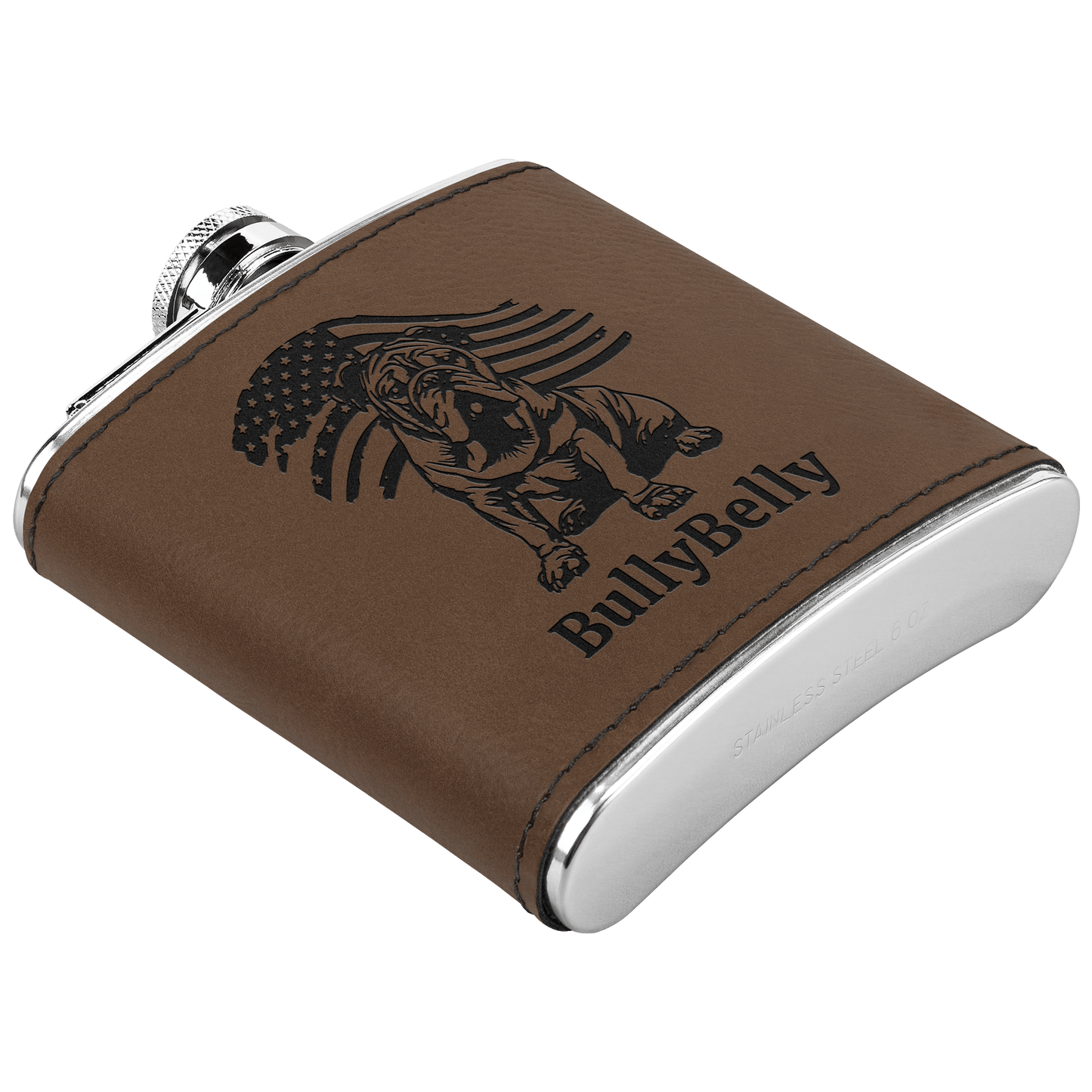 Personalized Patriotic English Bulldog 6oz Flask – Leatherette Wrapped Pocket Flask with Laser Engraving - BullyBellyDrinkware