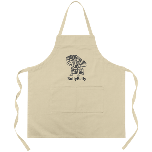 Personalized Patriotic English Bulldog Khaki Apron – Heavy Cotton Twill Cooking Apron with Pockets - BullyBellyKitchenware
