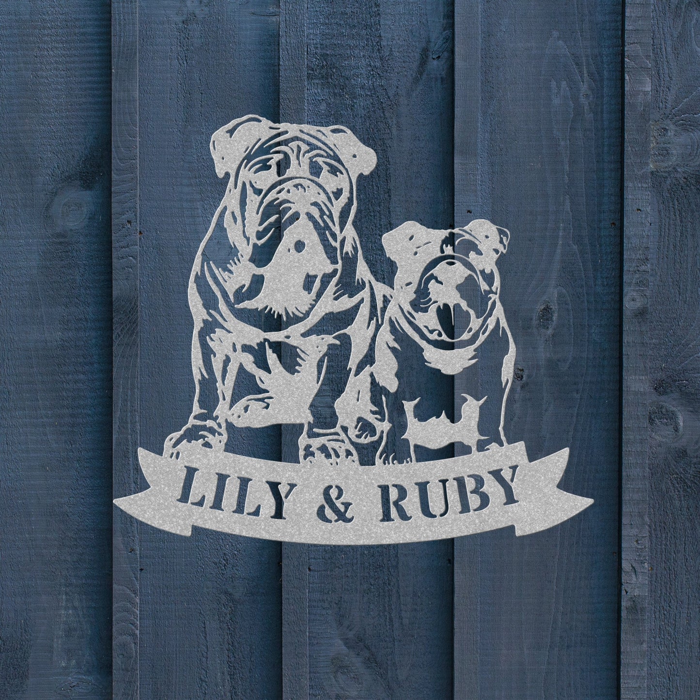 Sibling Paws: Custom English Bulldog Duo - BullyBellyMetal Sign