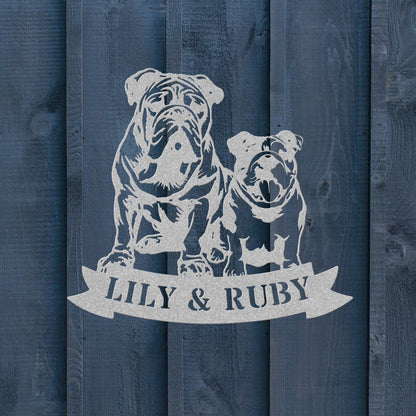 Sibling Paws: Custom English Bulldog Duo - BullyBellyMetal Sign