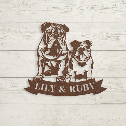 Sibling Paws: Custom English Bulldog Duo - BullyBellyMetal Sign