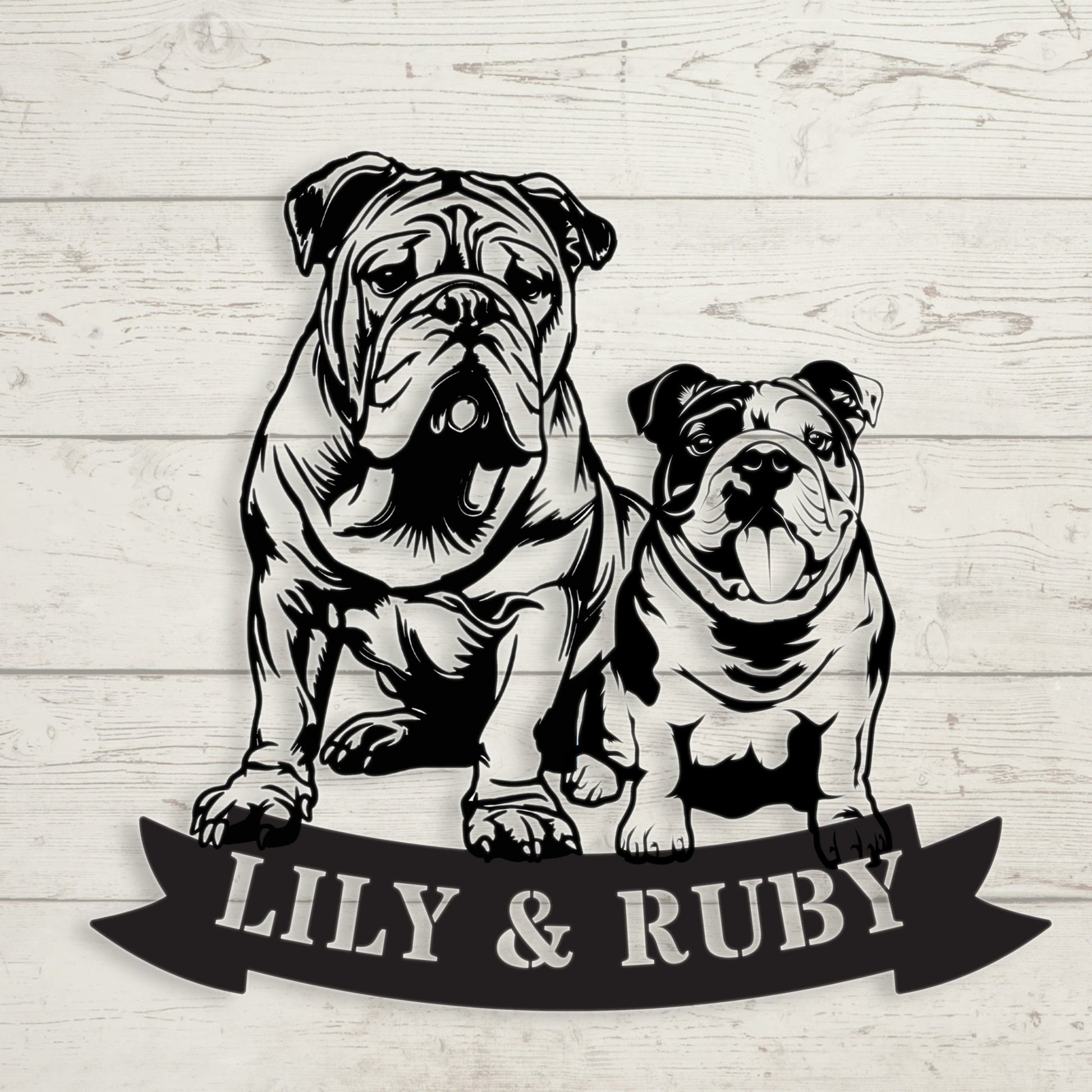 Sibling Paws: Custom English Bulldog Duo - BullyBellyMetal Sign