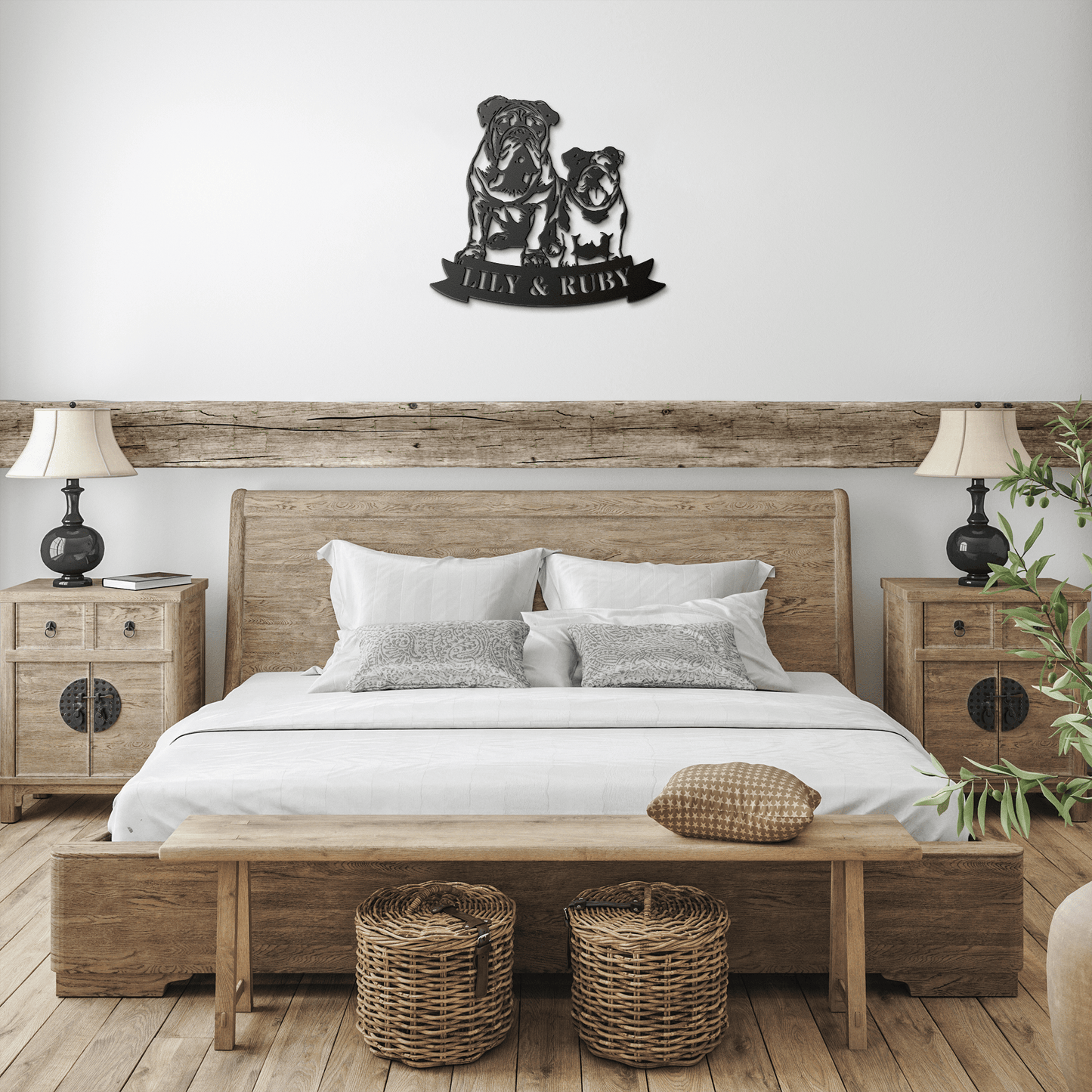 Sibling Paws: English Bulldog Duo Metal Wall Art - BullyBellyMetal Sign