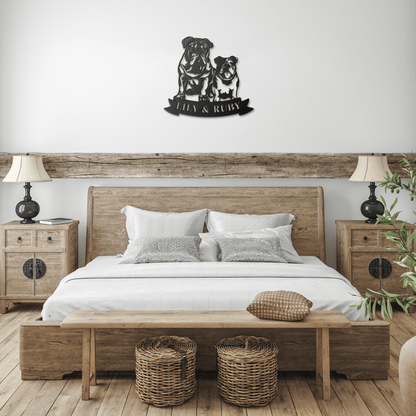 Sibling Paws: English Bulldog Duo Metal Wall Art - BullyBellyMetal Sign