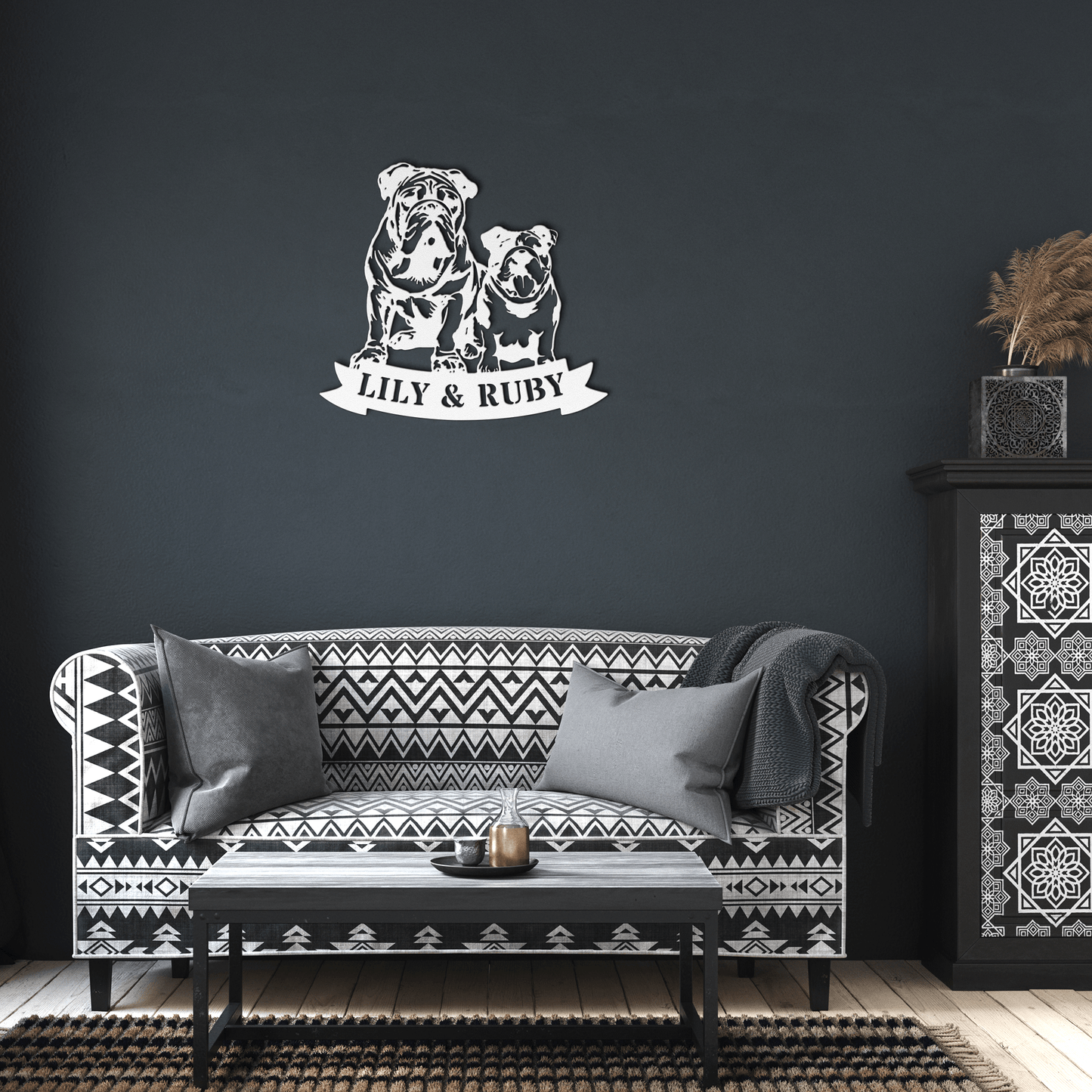 Sibling Paws: English Bulldog Duo Metal Wall Art - BullyBellyMetal Sign