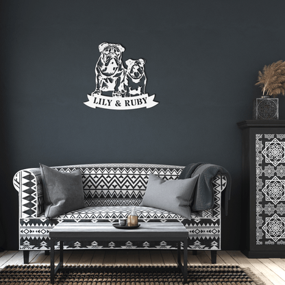 Sibling Paws: English Bulldog Duo Metal Wall Art - BullyBellyMetal Sign