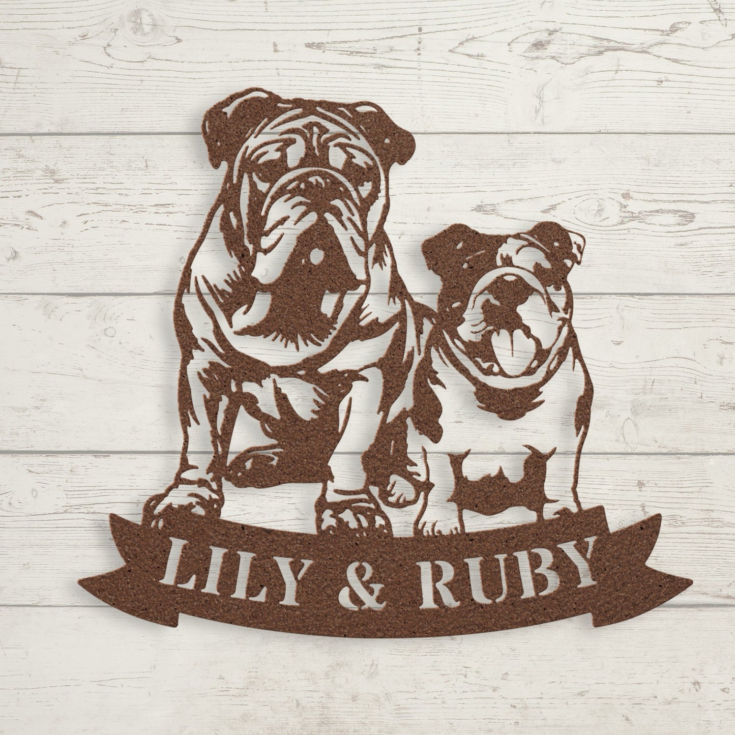 Sibling Paws: English Bulldog Duo Metal Wall Art - BullyBellyMetal Sign