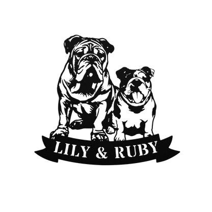 Sibling Paws: English Bulldog Duo Metal Wall Art - BullyBellyMetal Sign
